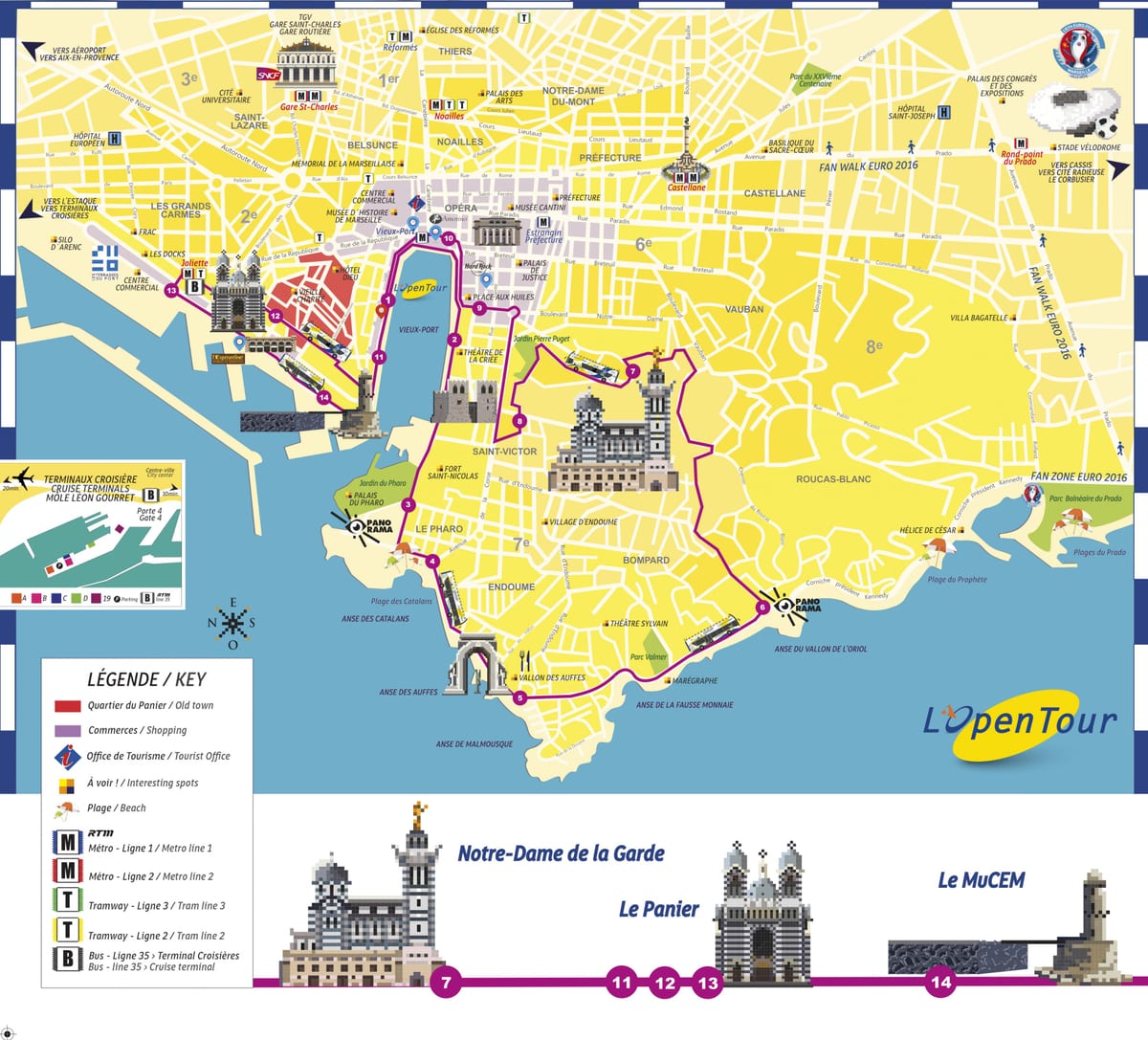 Marsella hop on hop off ruta de autobús mapa