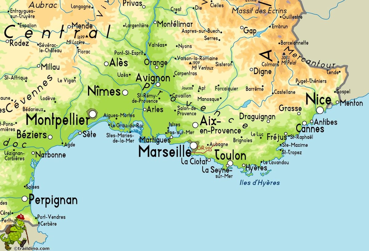 mapa de Marsella e área circundante