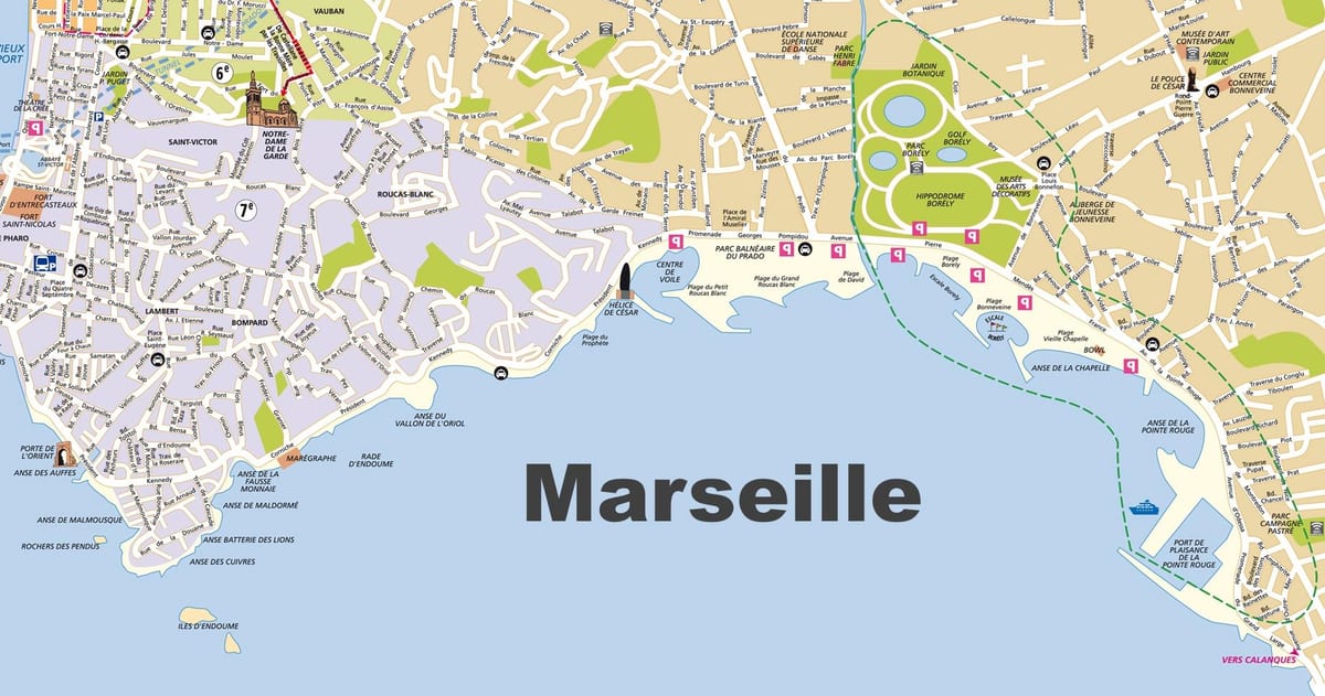 Marsella praias mapa