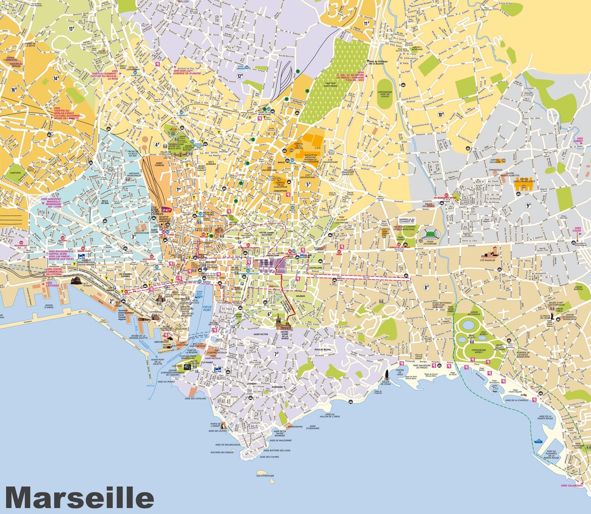 rúa mapa de Marsella, francia