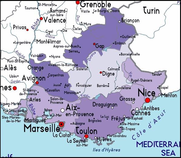 mapa da rexión de Marsella