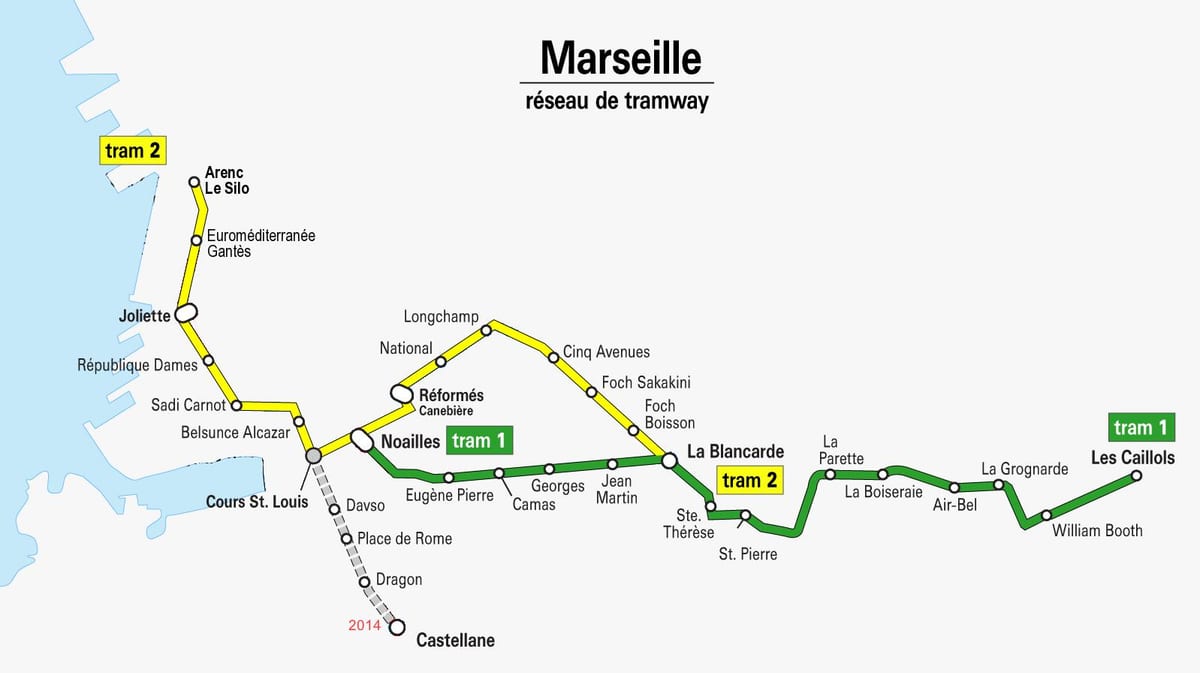 mapa de Marsella tranvía